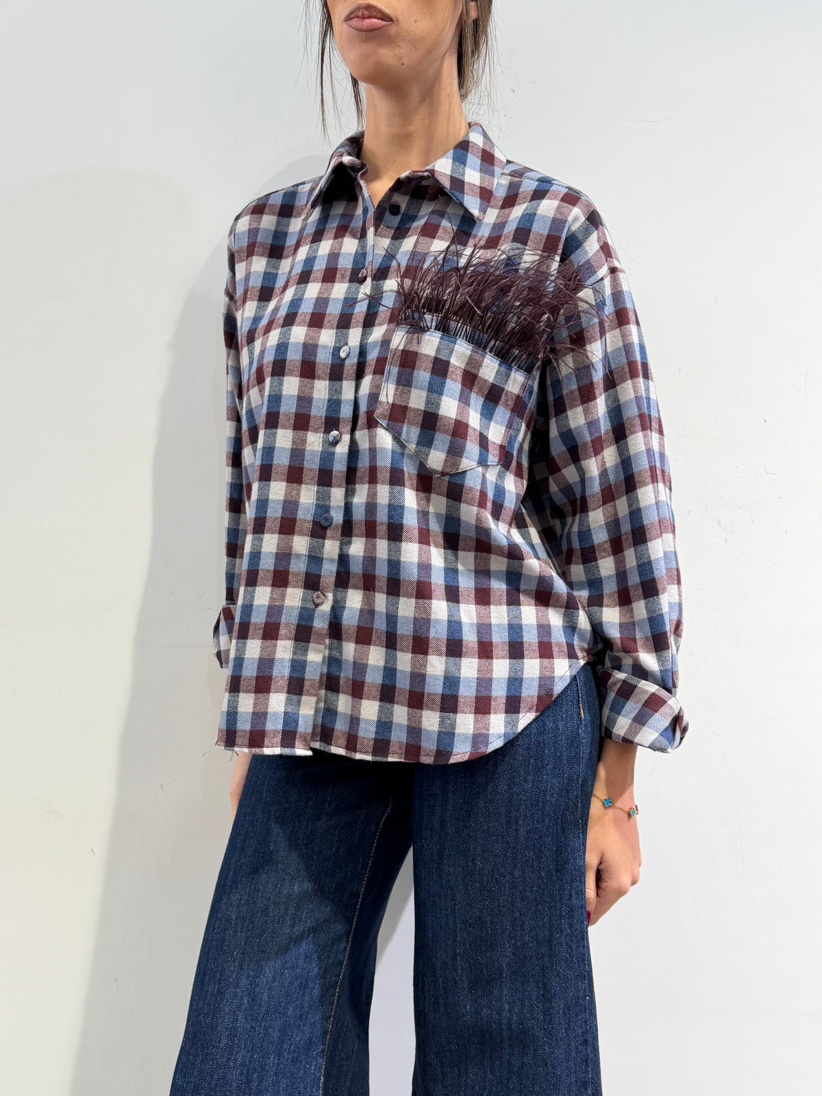 Motel - Camicia quadri bianco blu e bordeaux
