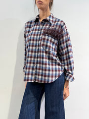 Motel - Camicia quadri bianco blu e bordeaux