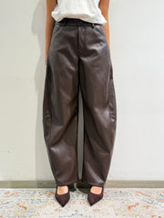 Vicolo - Pantalone barrel ecopelle moro
