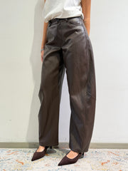 Vicolo - Pantalone barrel ecopelle moro