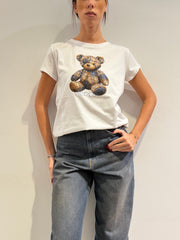 Vicolo - T-Shirt stampa orsetto strass bianca