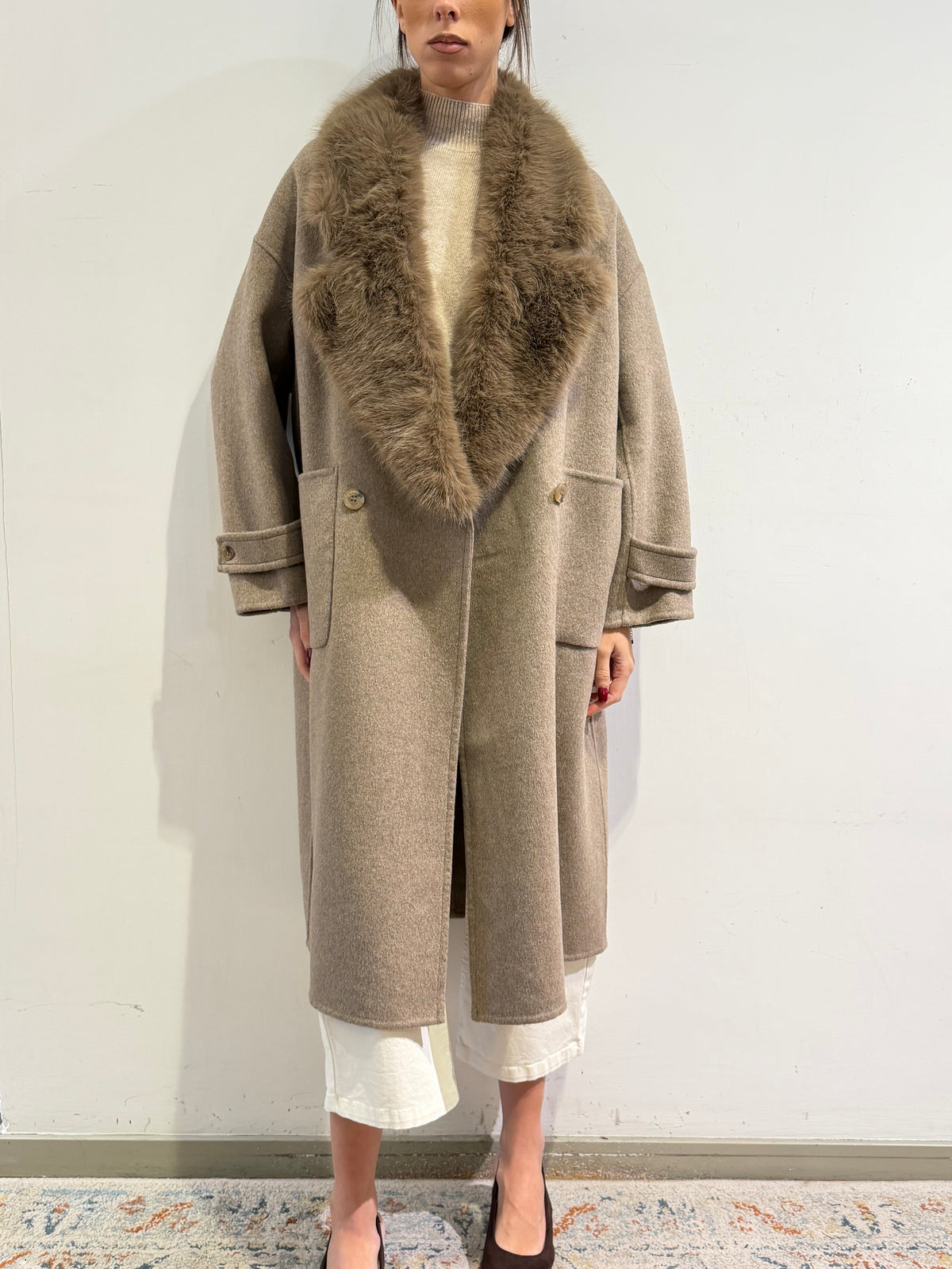 Vicolo - Cappotto maxi collo con pelo cacha’