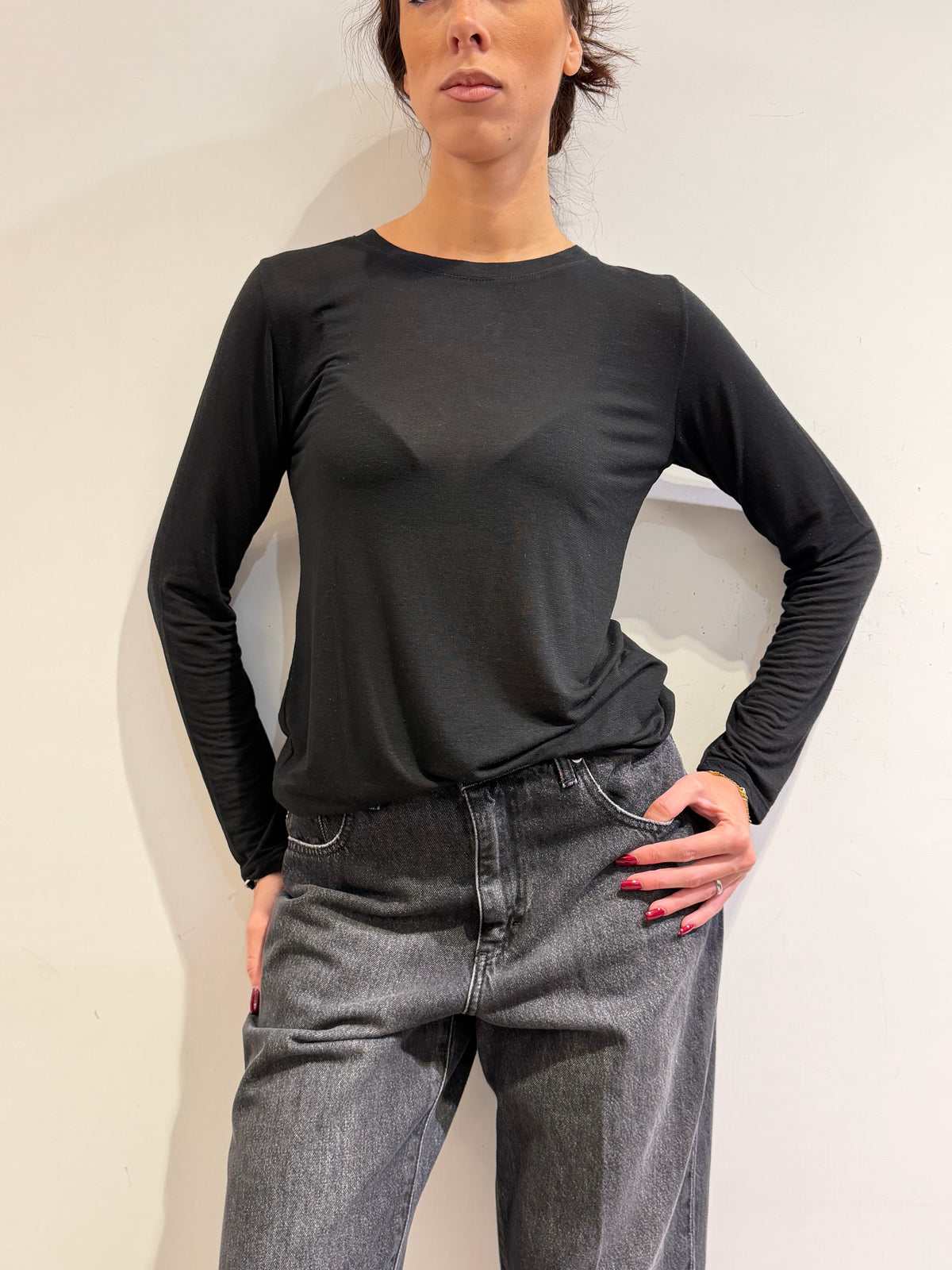 Haveone - T-Shirt misto cashmere nera