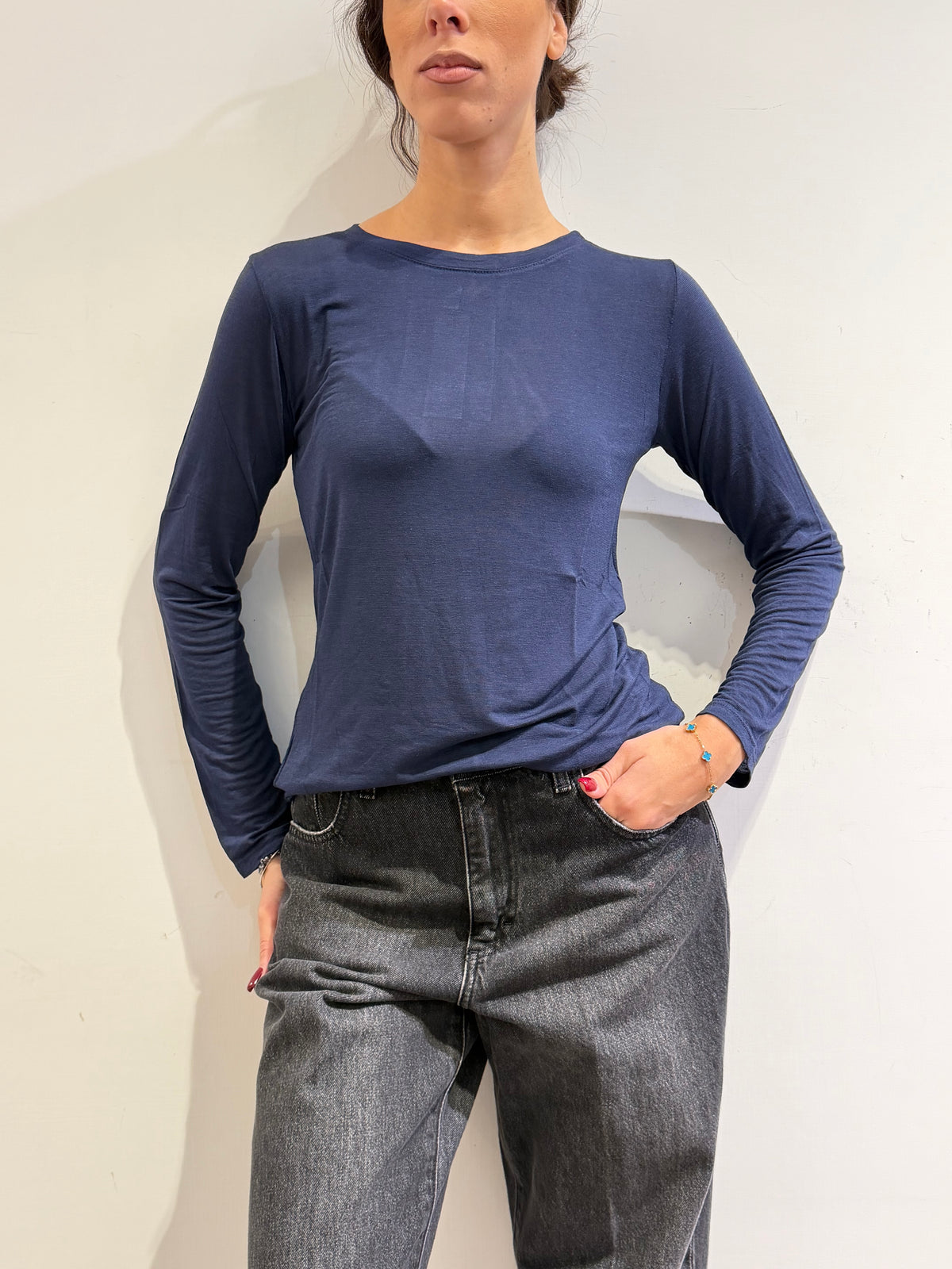 Haveone - T-Shirt misto cashmere blu