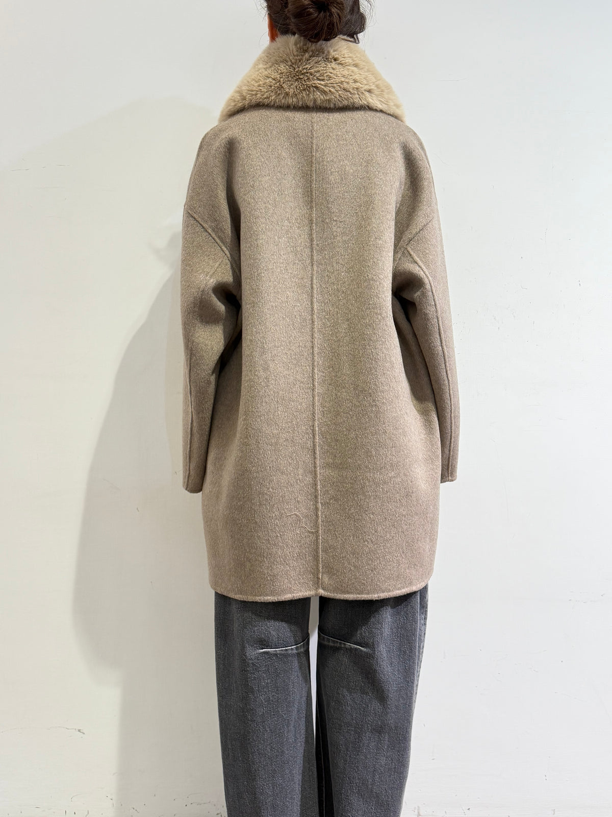 Haveone - Cappotto doppio petto con collo pelliccia casha’