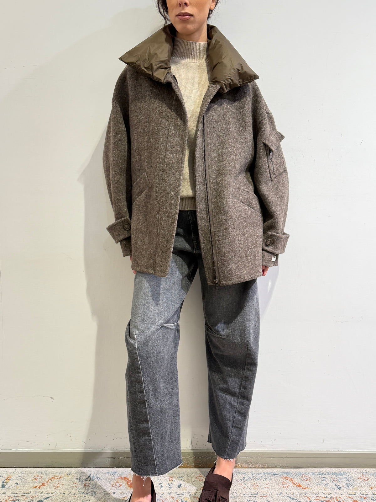 Haveone - Cappotto collo piumino moro