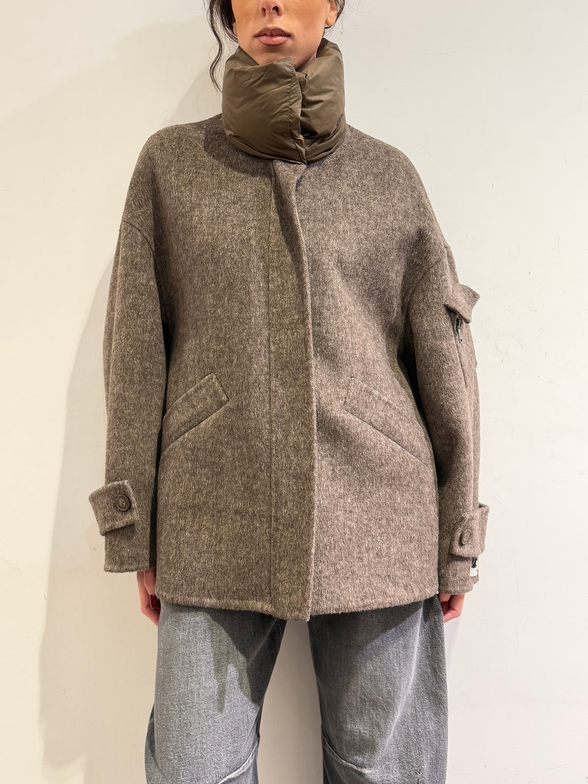 Haveone - Cappotto collo piumino moro