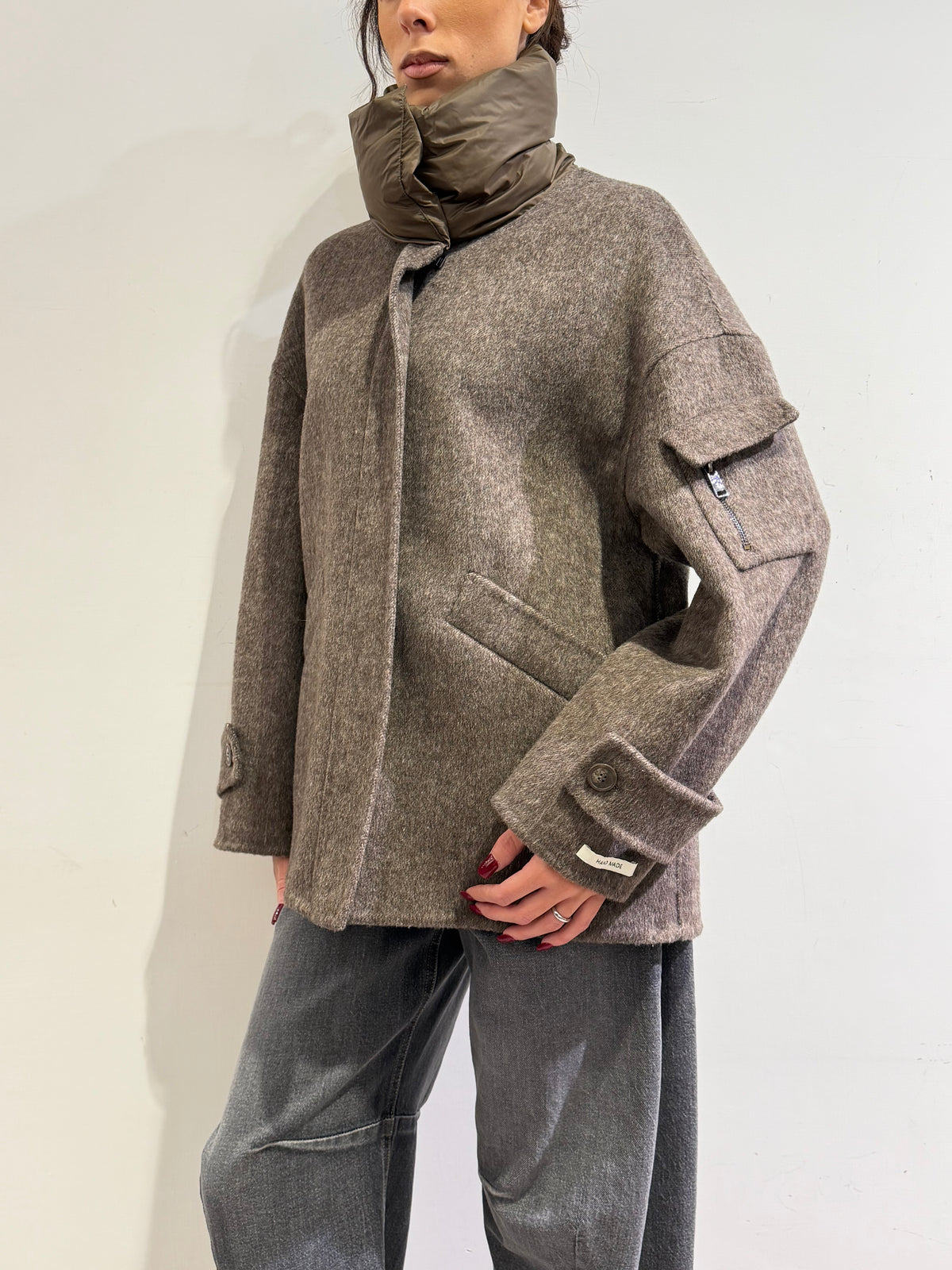 Haveone - Cappotto collo piumino moro