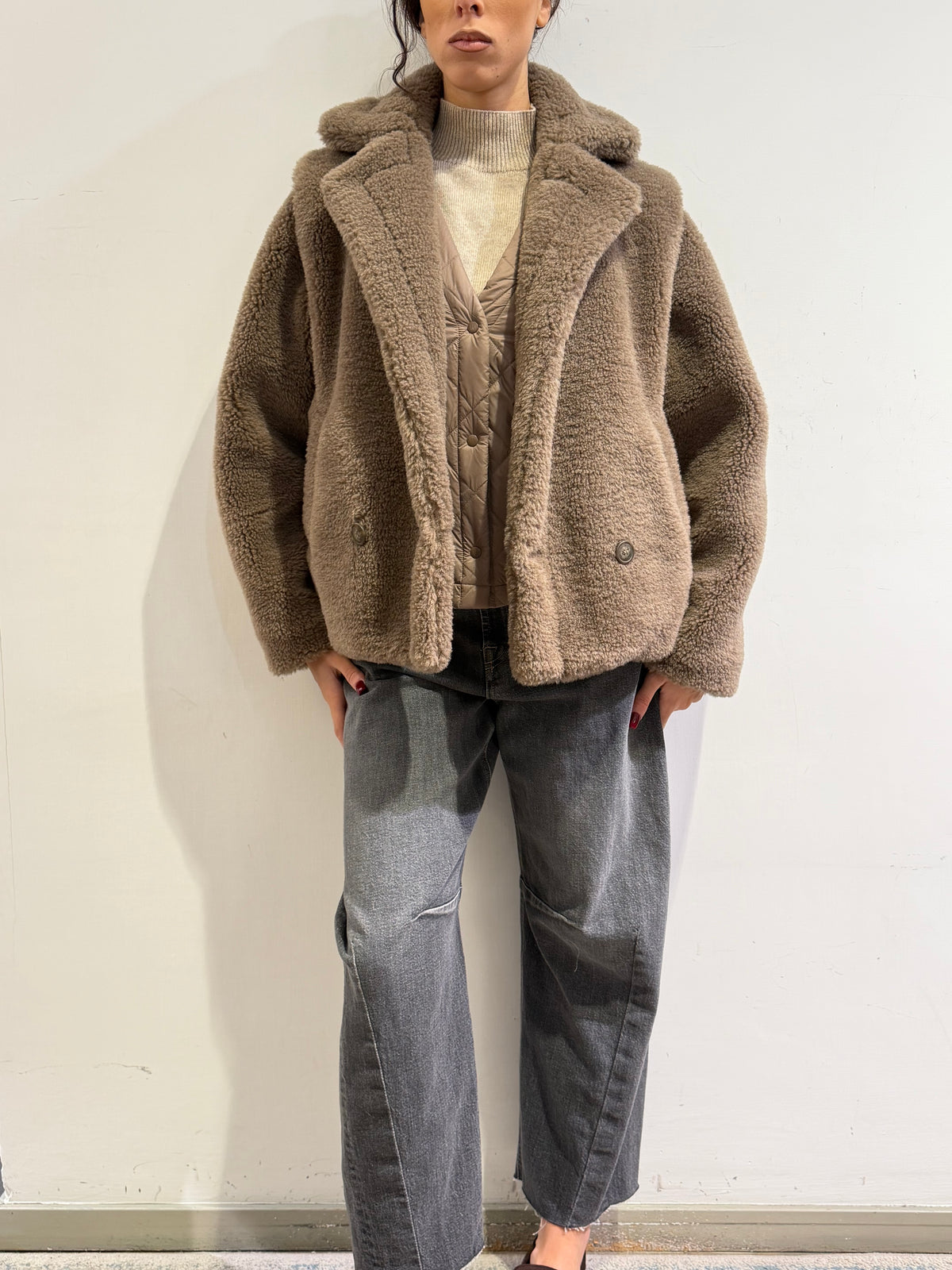 Haveone - Giacca teddy corta tortora