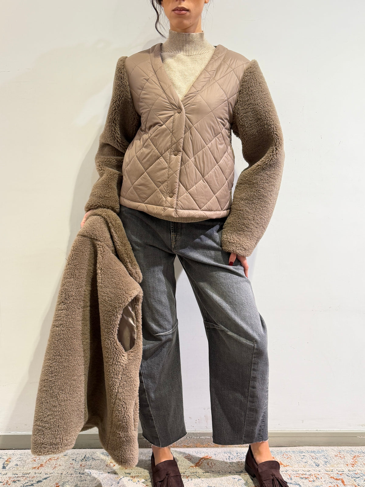 Haveone - Giacca teddy corta tortora