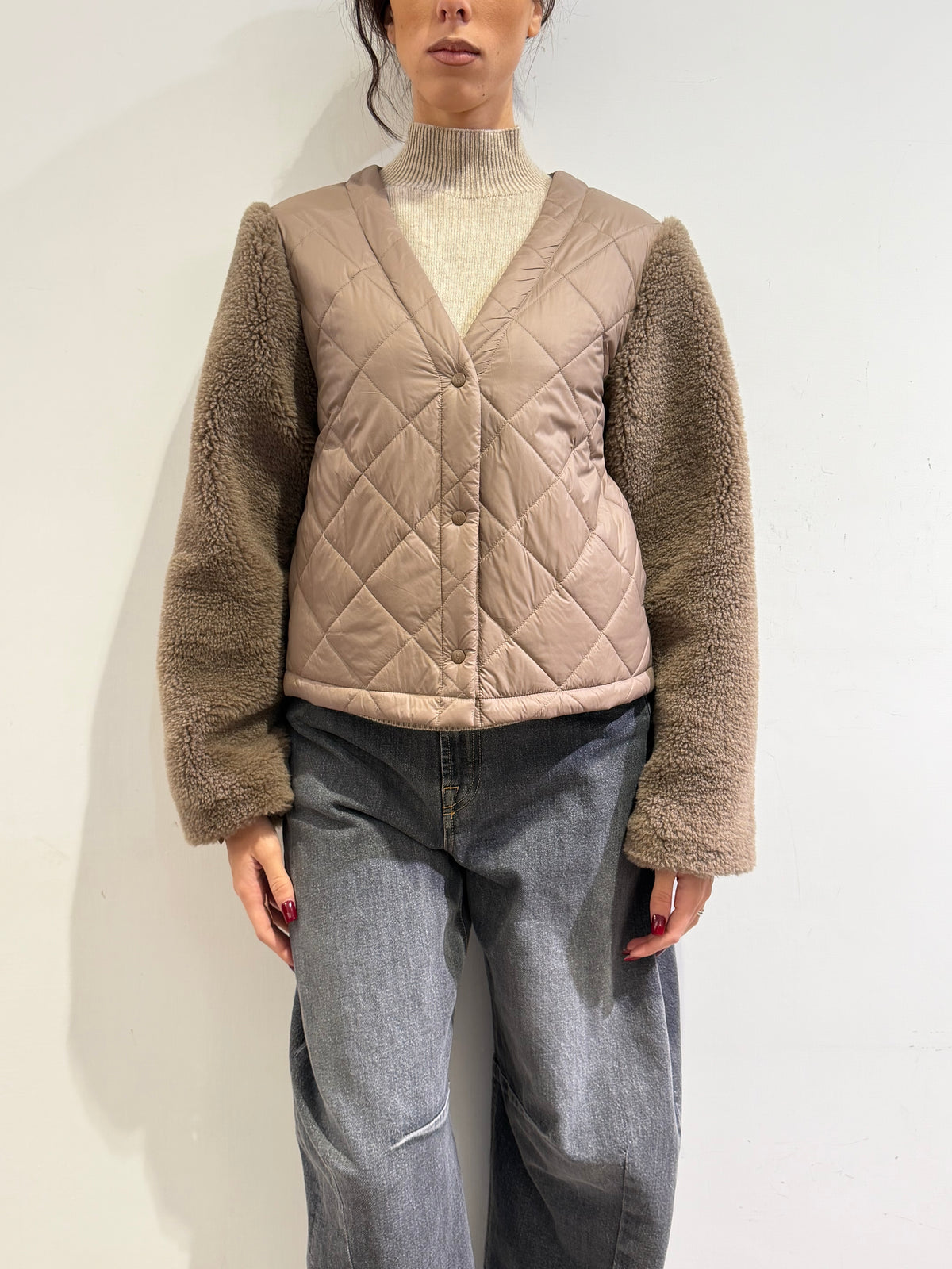 Haveone - Giacca teddy corta tortora