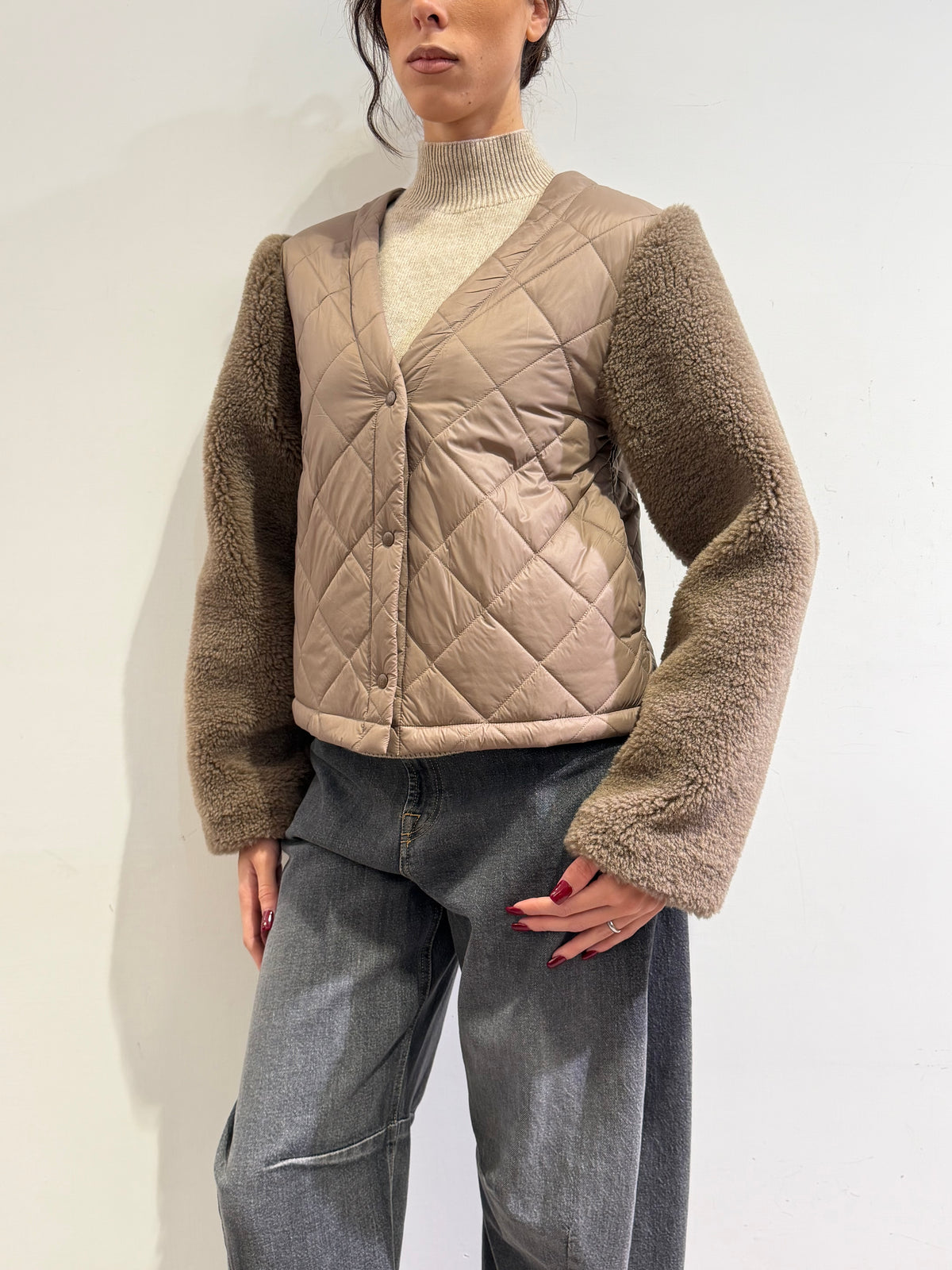 Haveone - Giacca teddy corta tortora