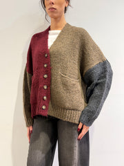 Dixie - Cardigan con tasche fango bordeaux e grigio