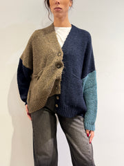 Dixie - Cardigan con tasche fango blu e turchese