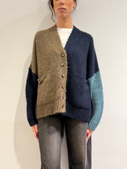 Dixie - Cardigan con tasche fango blu e turchese