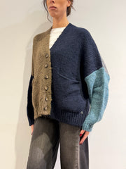 Dixie - Cardigan con tasche fango blu e turchese