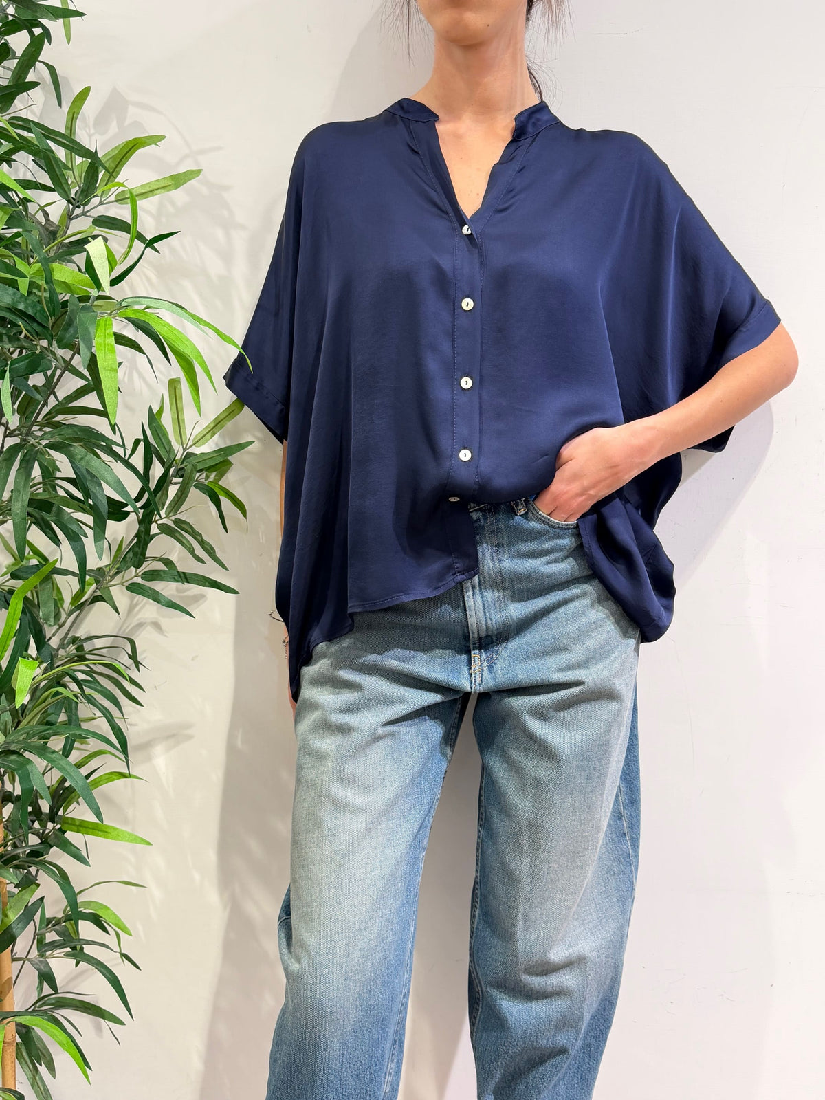Motel - Camicia in satin blu