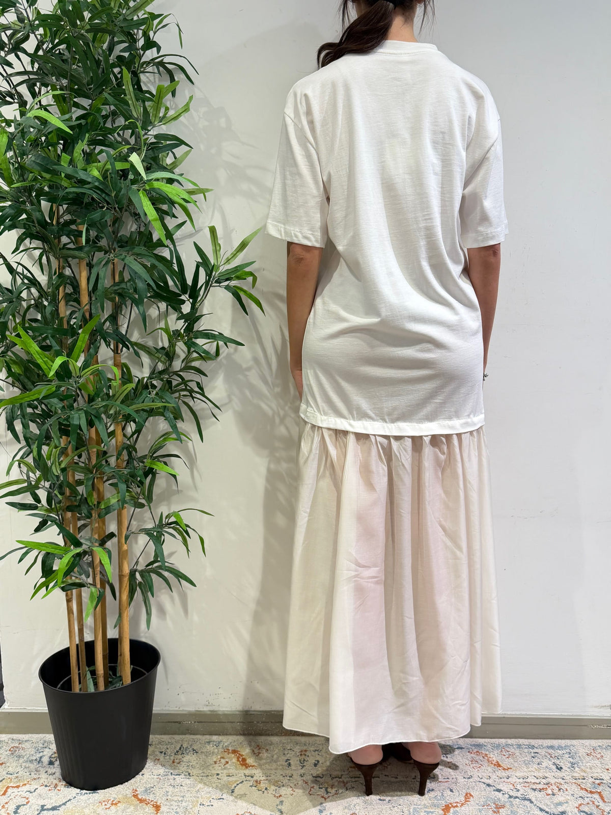 Tensione In - Vestito doppio tessuto con tasca paillettes bianco