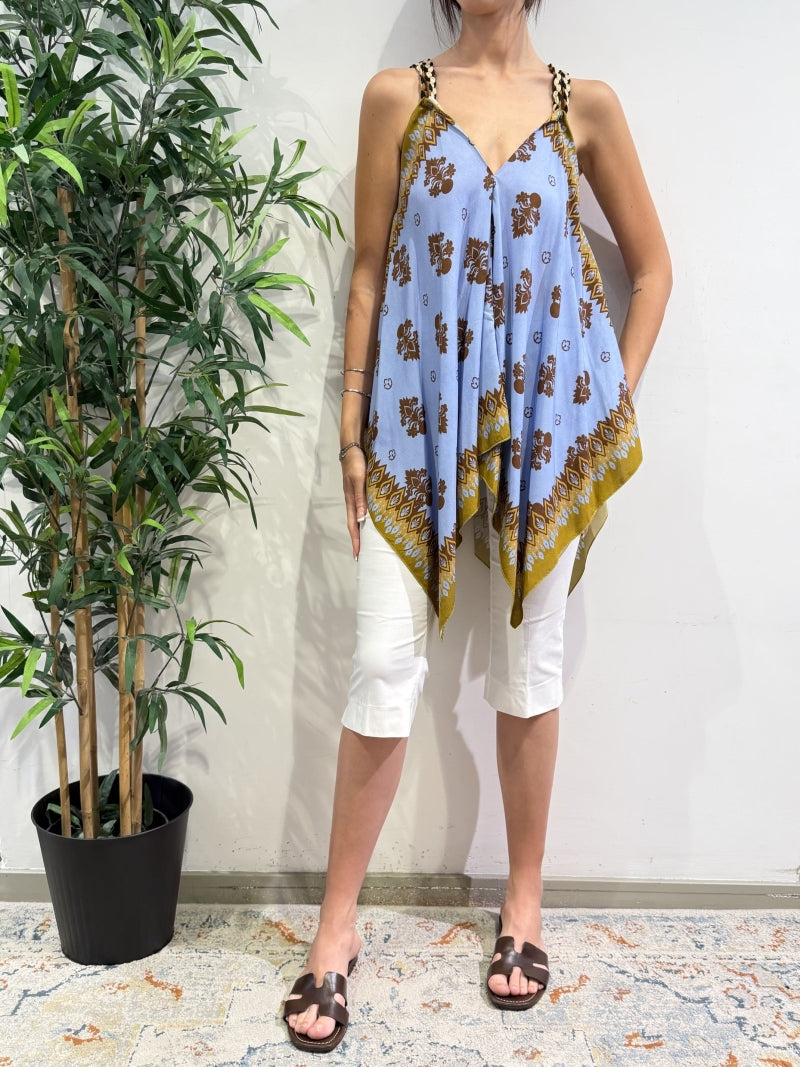 Dixie - Top fazzoletto bretelle intrecciate celeste