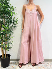 Motel - Tuta palazzo con pizzo rosa