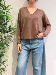 Kontatto - Maglia scollo a V lurex bronzo
