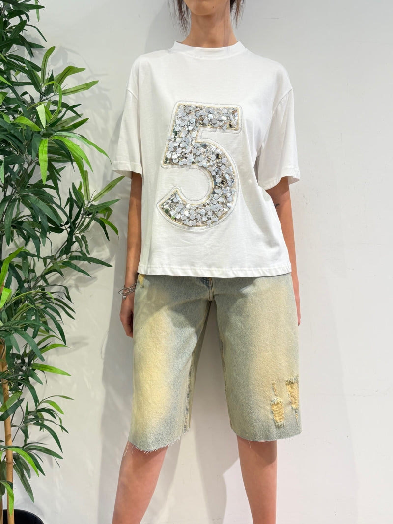 Tensione In - T-Shirt con numero in paillettes bianca
