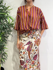 Tensione In - Camicia in mussola righe tabacco e magenta