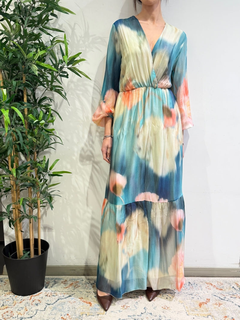Dixie - Vestito scollo a V fantasia floreale celeste