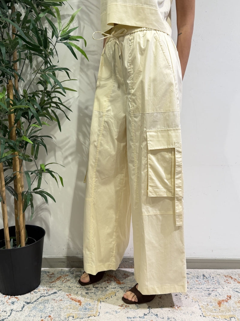Tensione In - Pantalone cargo con coulisse panna