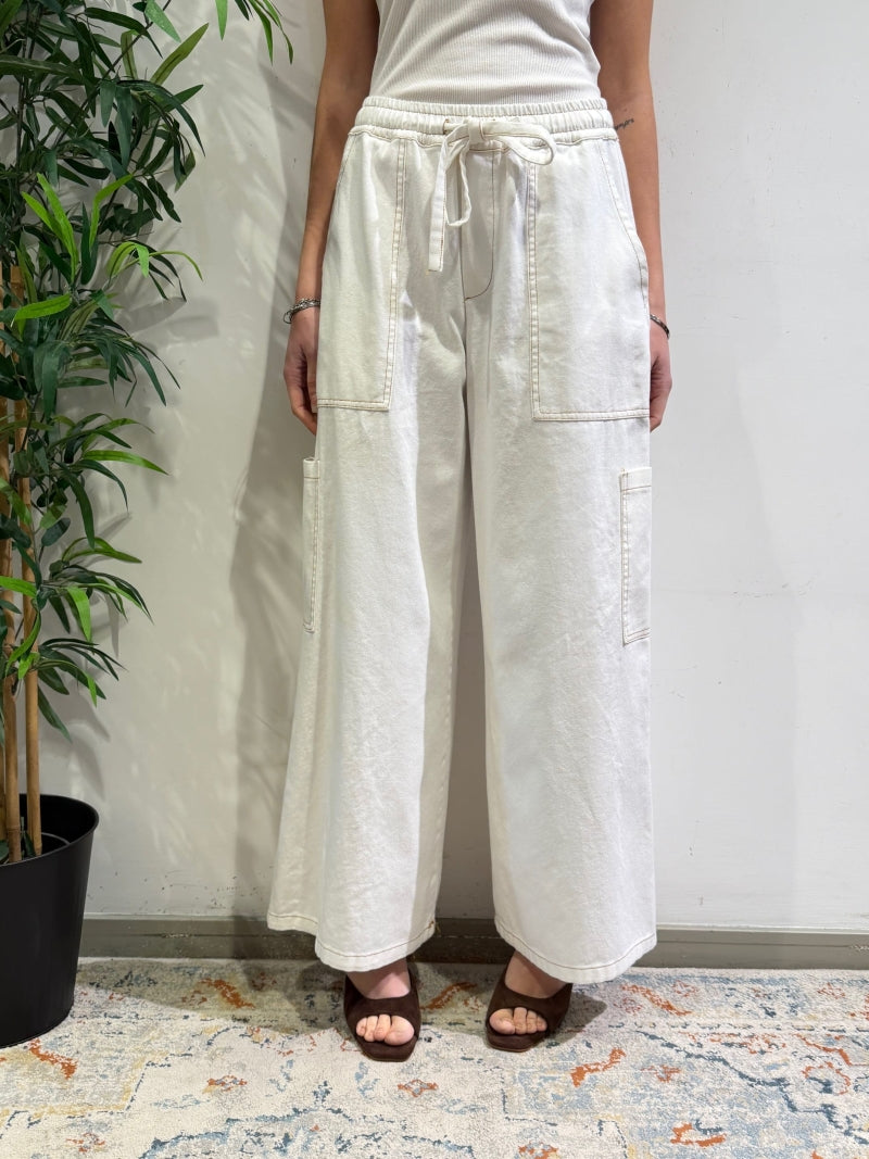 Tensione In - Pantalone cargo con cuciture bianco