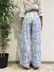Tensione In - Pantalone fantasia optical bianco e celeste