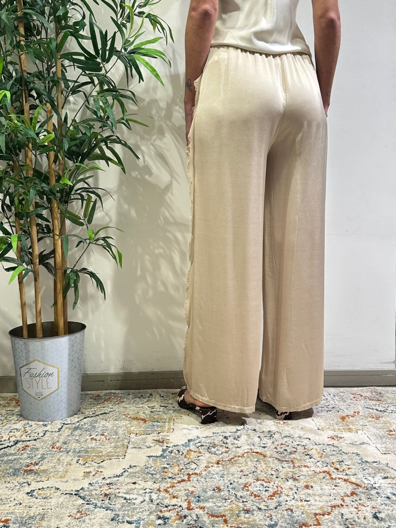 Kontatto - Pantalone con dettaglio frangia avorio