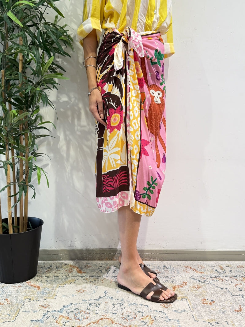 Tensione In - Gonna lunga pareo scimmia rosa