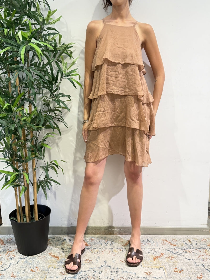 Tensione In - Vestito corto con balze castagna
