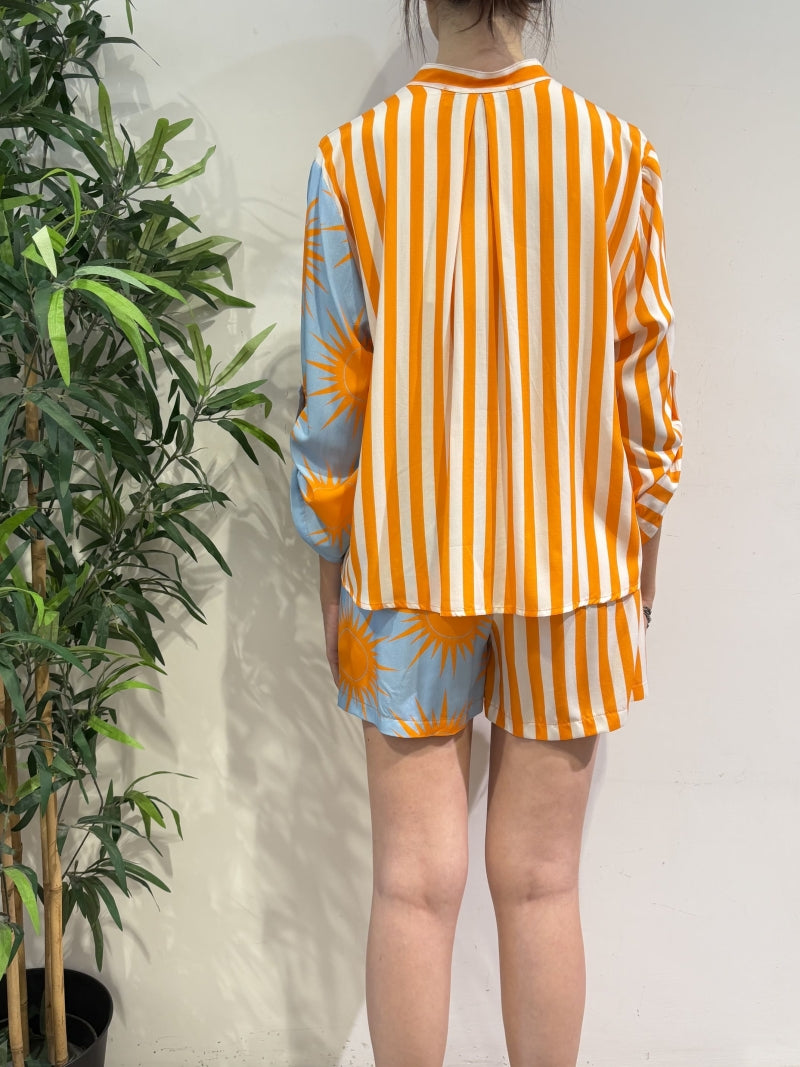 Haveone - Camicia doppia fantasia celeste e arancio
