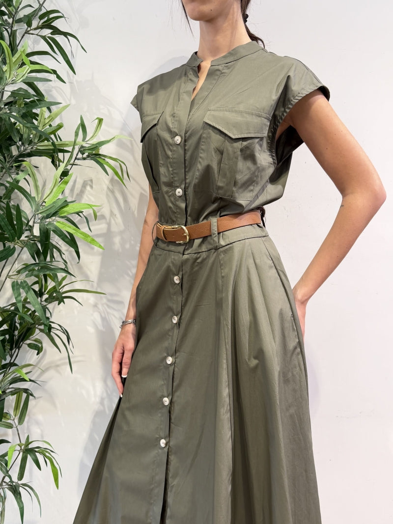 Motel - Vestito chemisier mezza manica militare