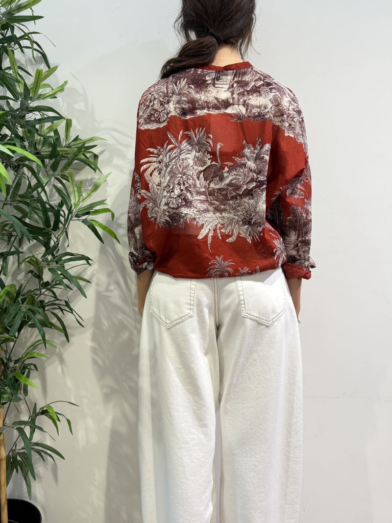 Motel - Camicia fantasia palme bordeaux