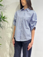 Motel - Camicia righe manica arricciata bianca e blu