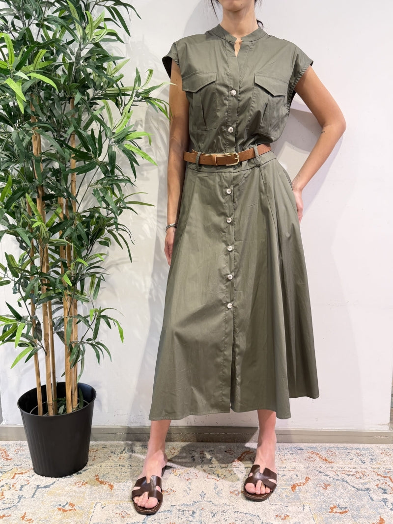Motel - Vestito chemisier mezza manica militare