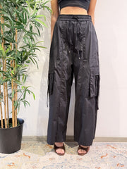 Tensione In - Pantalone cargo in popeline nero