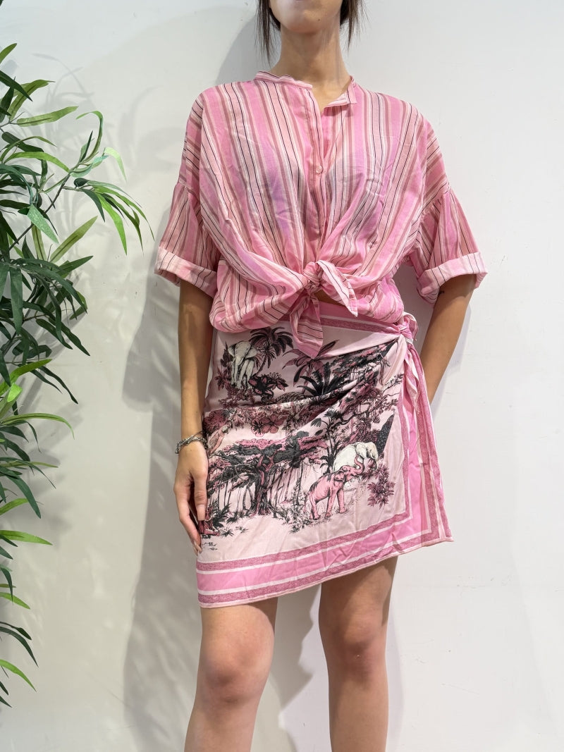 Tensione In - Camicia in mussola righe rosa e bianca