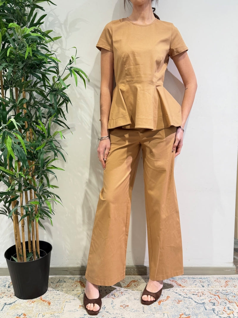 Tensione In - Pantalone wide leg tabacco
