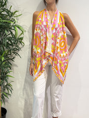 Tensione In - Top foulard scollato fantasia optical rosa