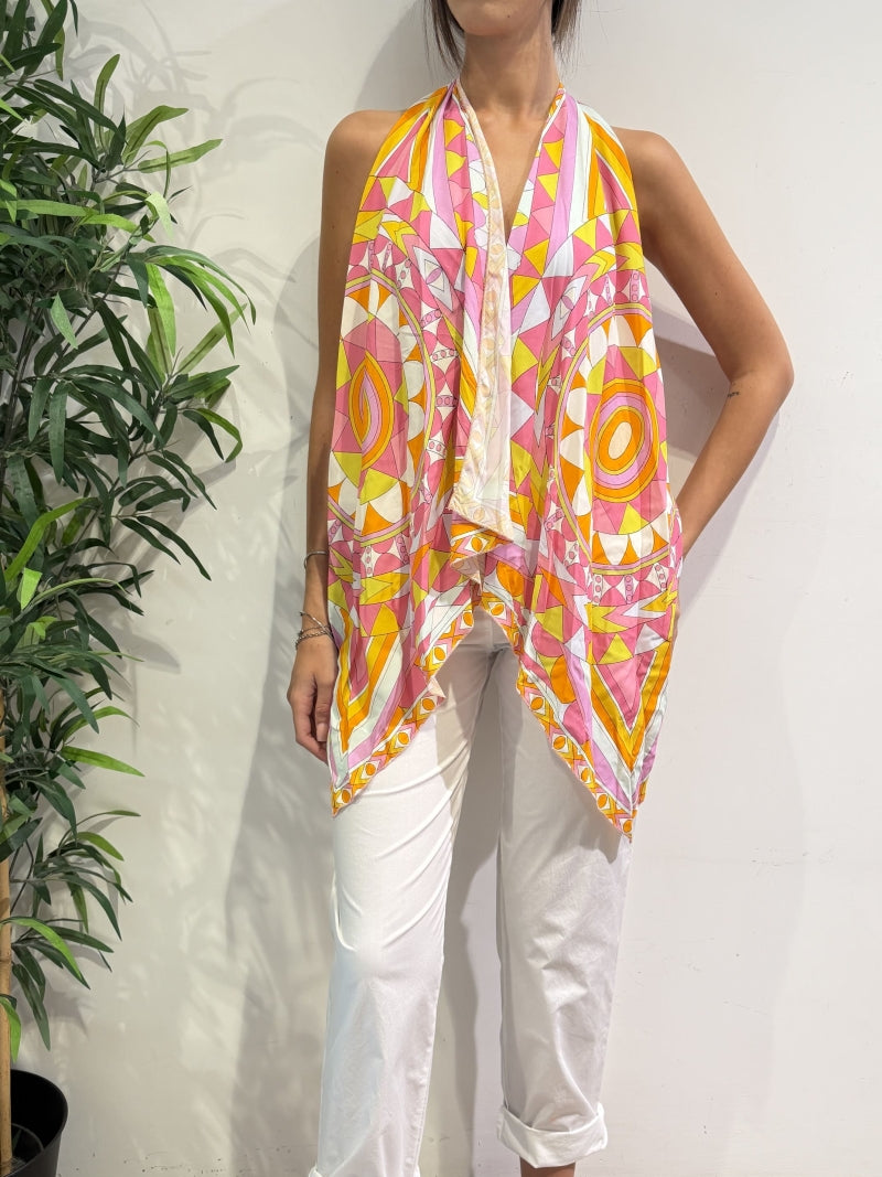 Tensione In - Top foulard scollato fantasia optical rosa