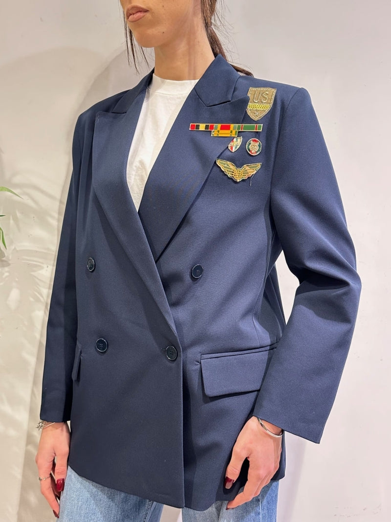 Vicolo - Giacca over doppiopetto con spille army blu