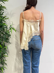 Tensione In - Top satin asimmetrico con pizzo avorio