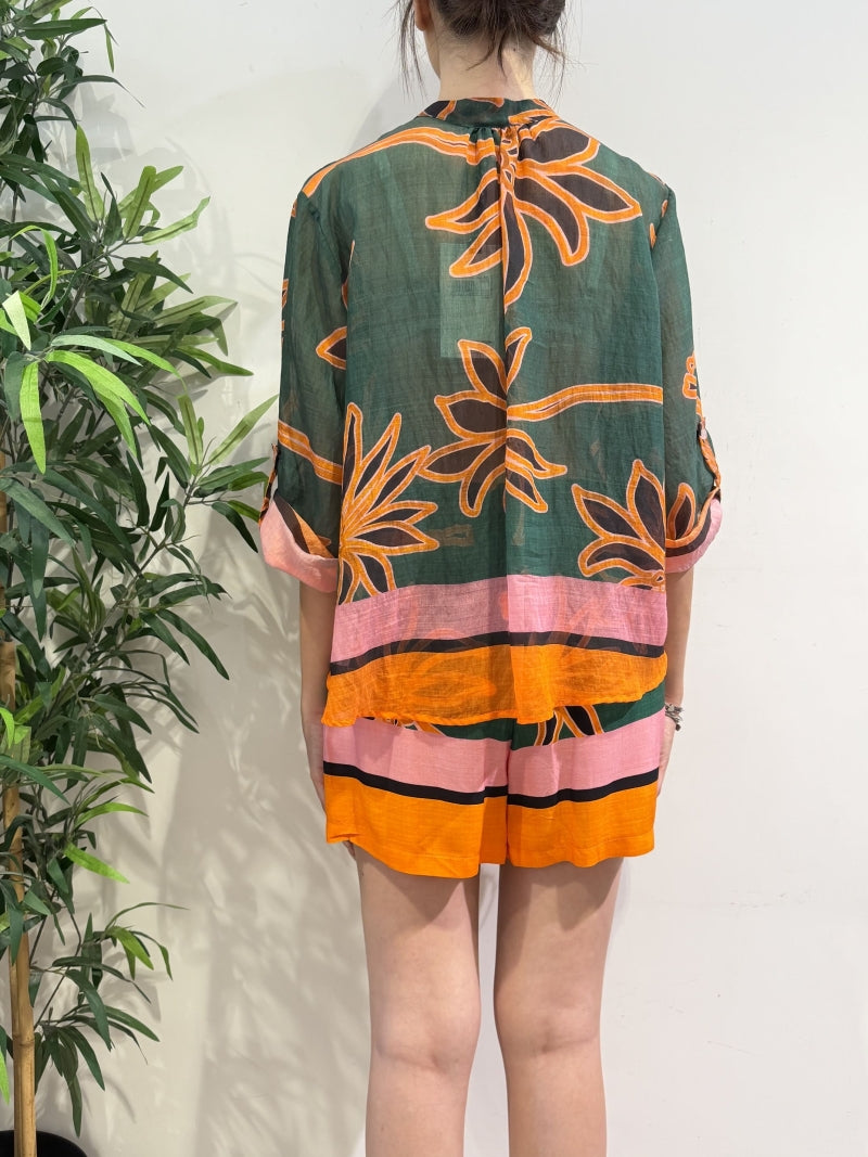 Haveone - Camicia in mussola fantasia verde