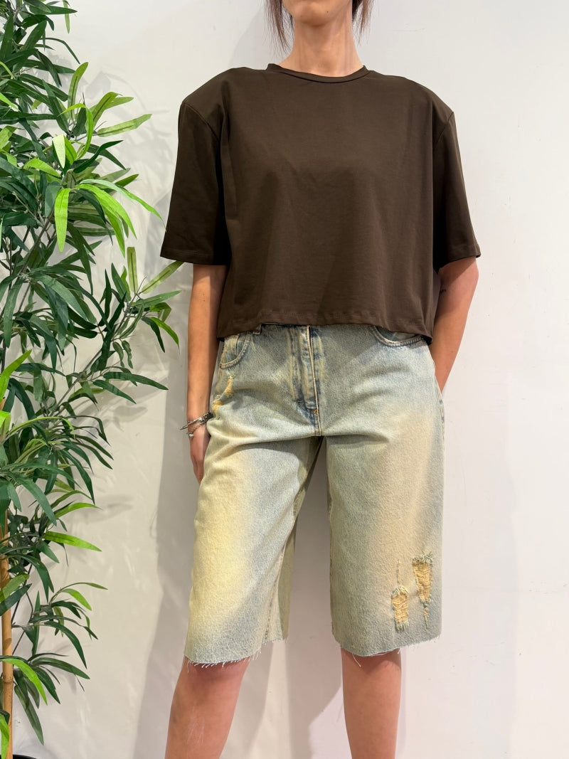 Haveone - T-Shirt boxy con spalline moro
