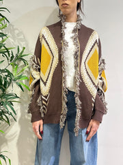 Tensione In - Cardigan rombi con frange moro