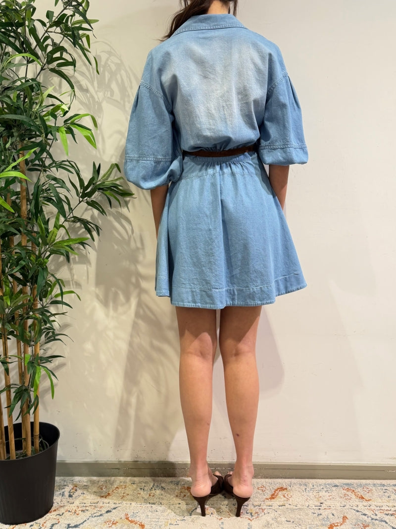 Motel - Vestito chemisier corto chambray denim